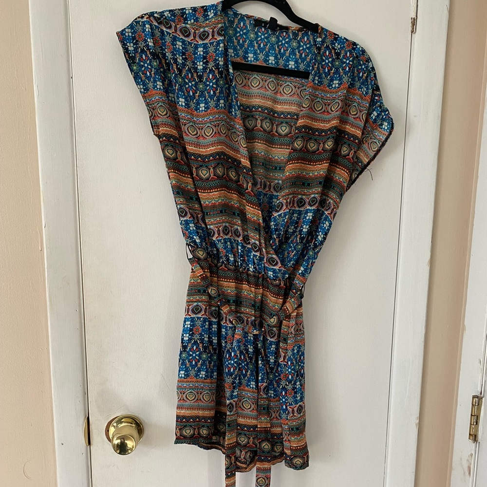 Blue orange pattern romper